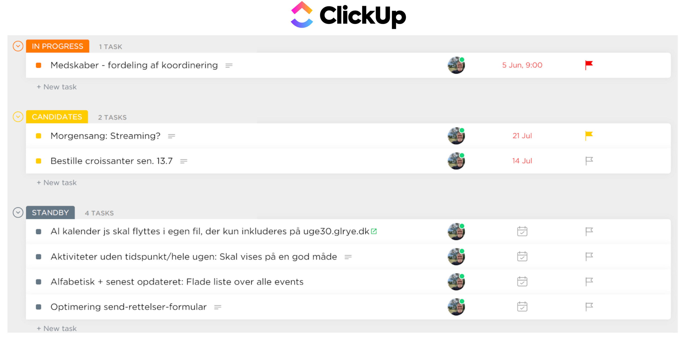 ClickUp - liste af opgaver